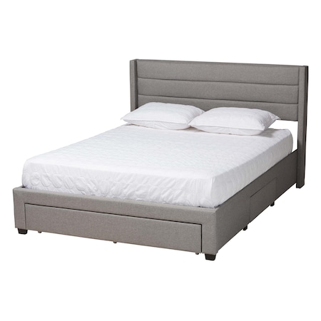 Baxton Studio Braylon Transitional Light Grey Fabric and Dark Brown Finished Wood 3-Drawer Platform Bed-Queen 232-13080-ZORO